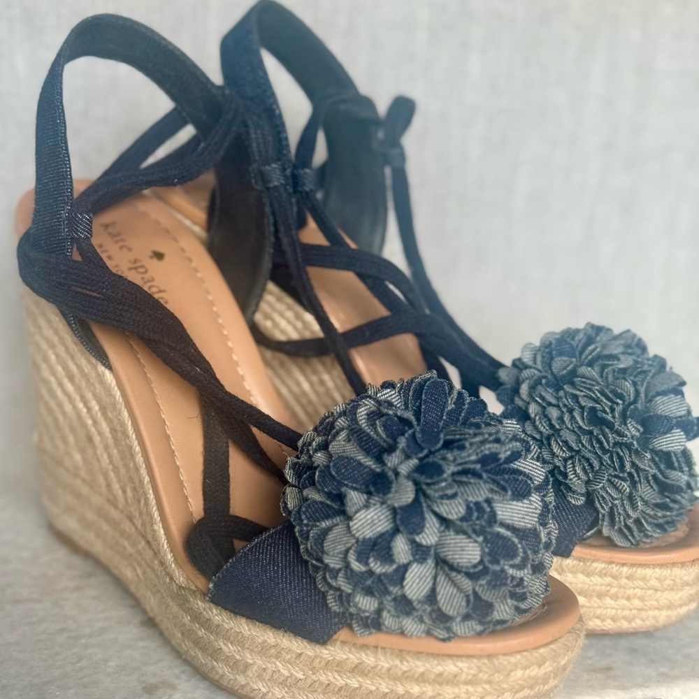 Kate Spade Navy Wedges with Floral Accent